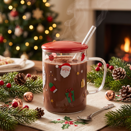 Taza Navidad de vidrio resistente al calor borosilicato, 450ml