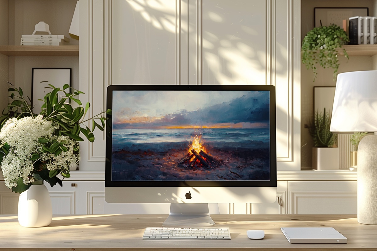 Twilight Beach Bonfire Coastal Desktop Wallpaper