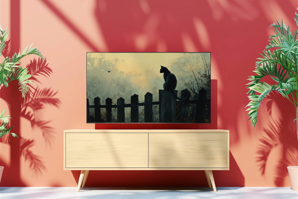 Black Cat's Twilight Watch Halloween Frame TV Art