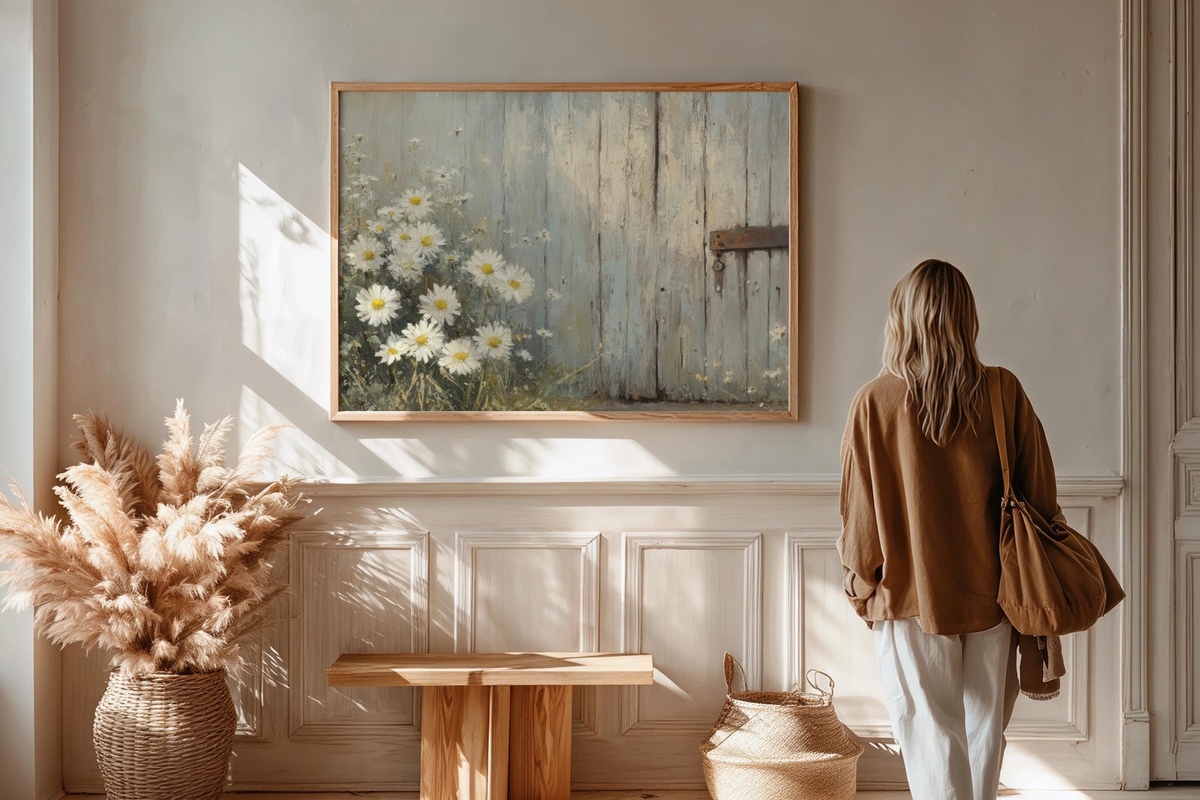 Daisy-Brightened Barn Entry Farmhouse Printable Wall Art