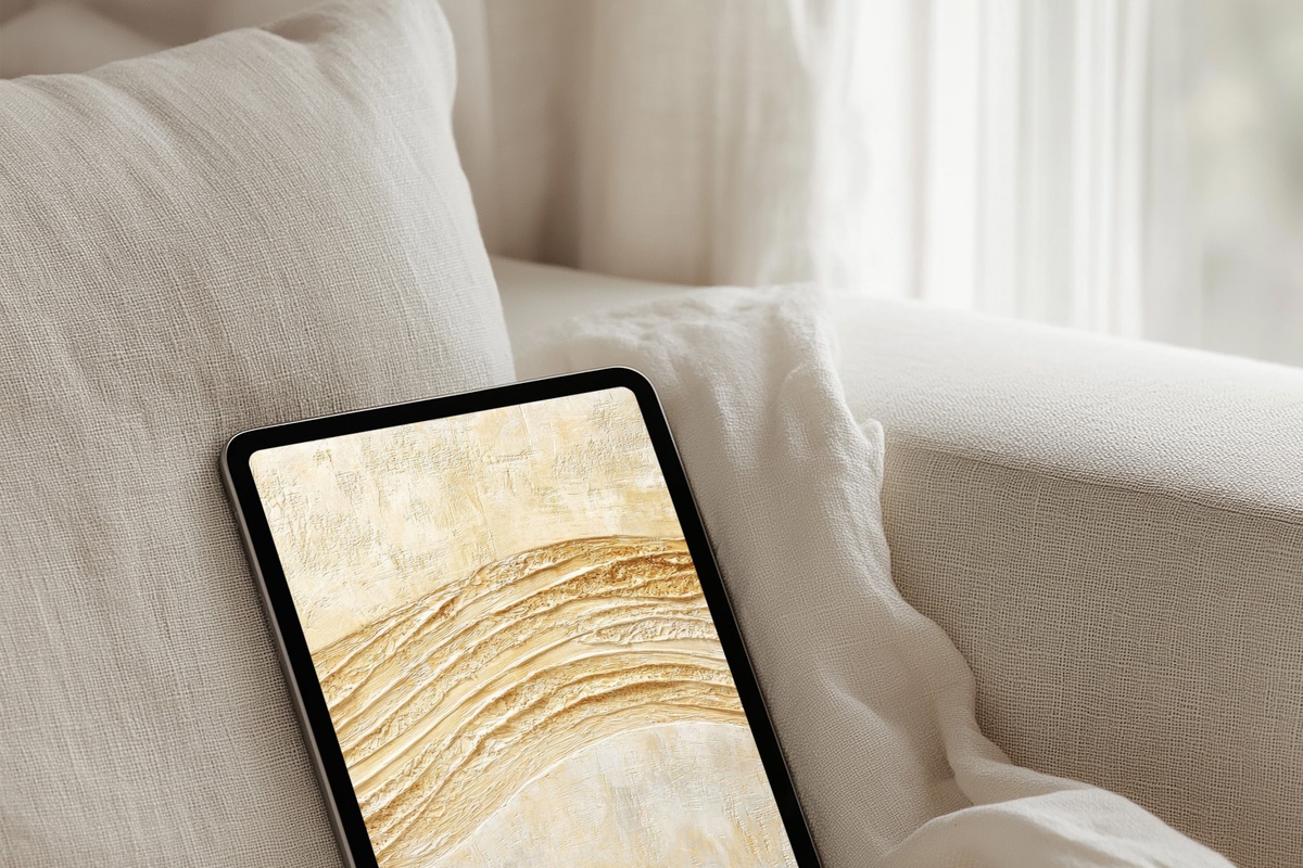 Beige Boho Serenity iPad Wallpaper in warm sand and linen tones