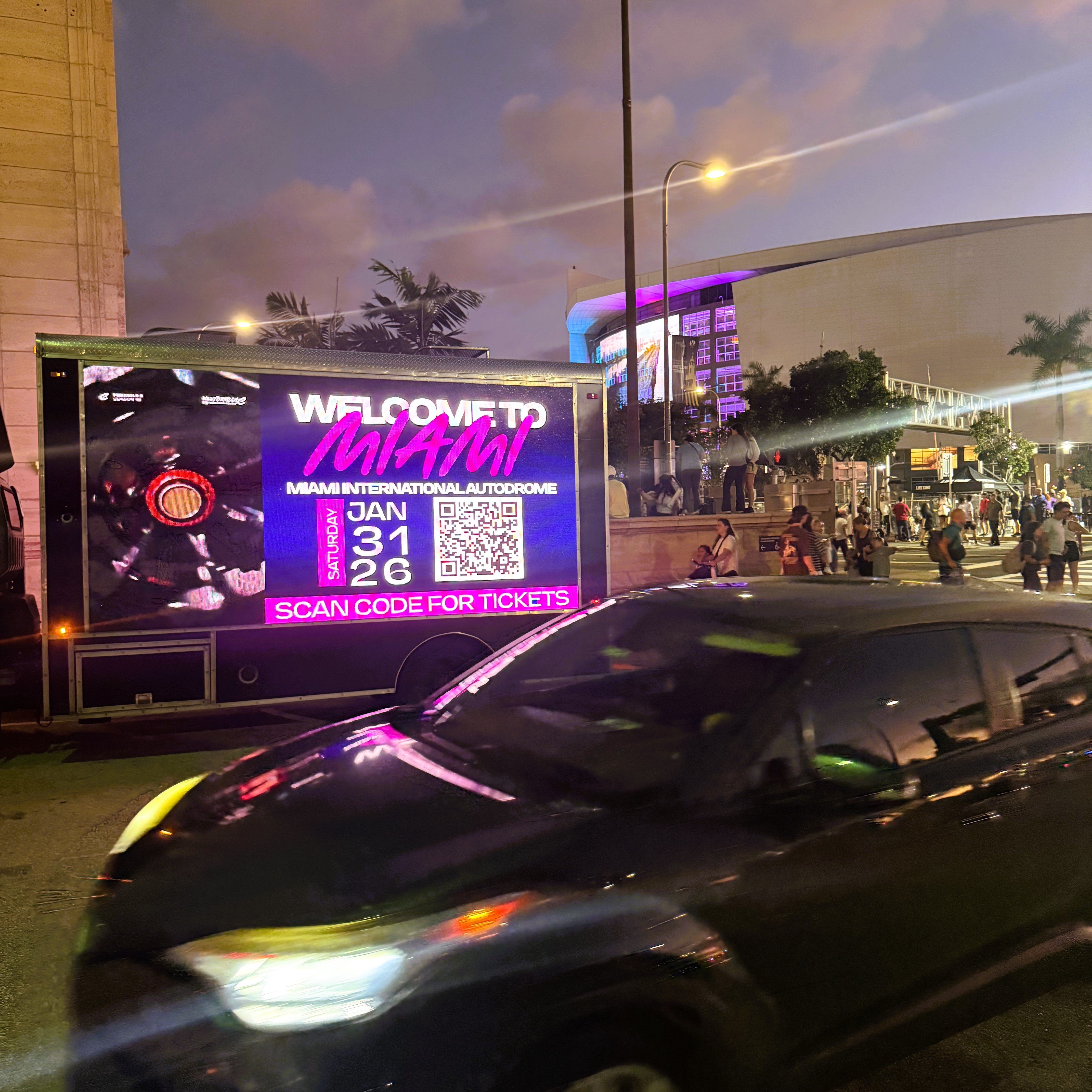 LED billboard truck promoting Miami race