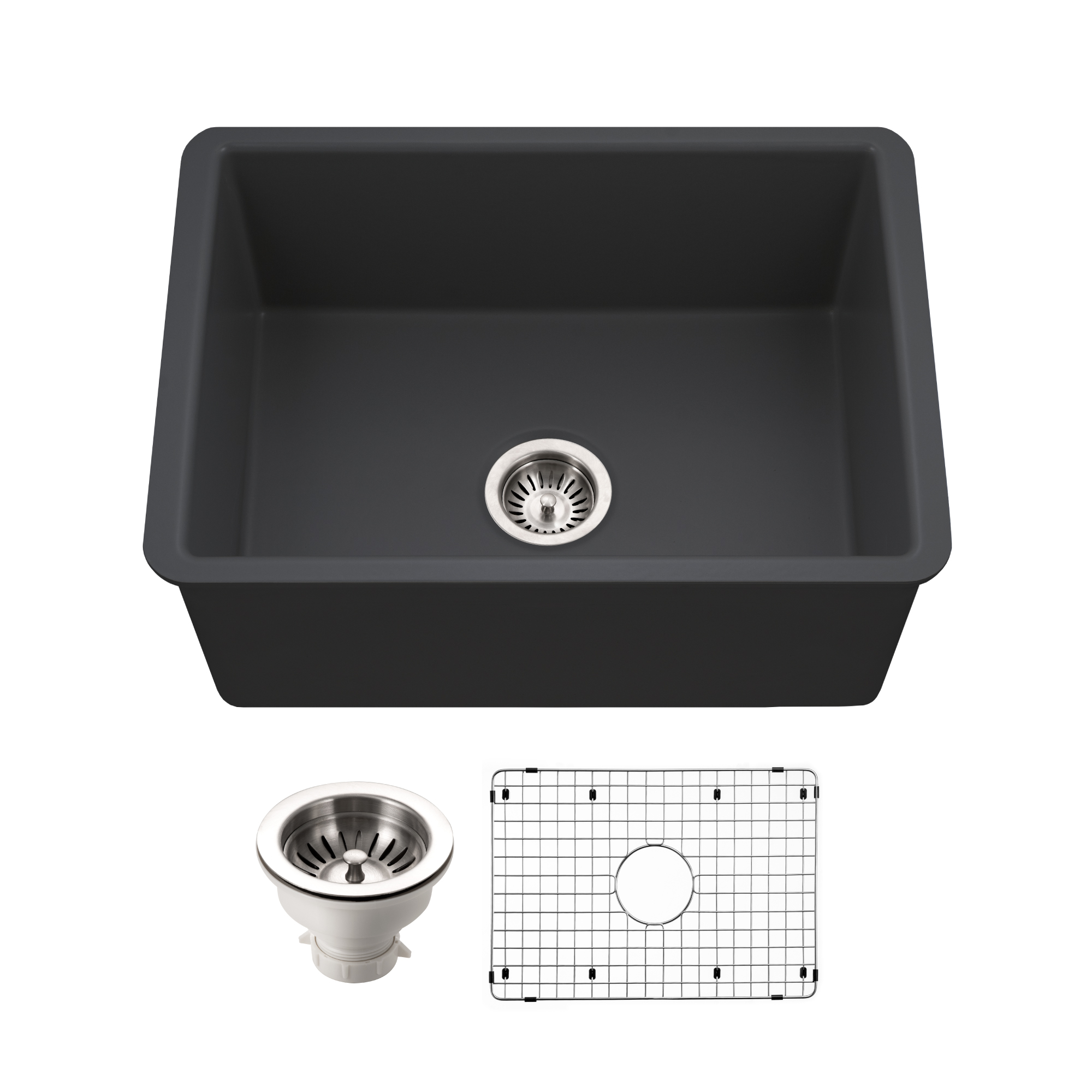 Houzer Platus 18" Undermount Fireclay Kitchen Sink, Black, PTU-2800 BL