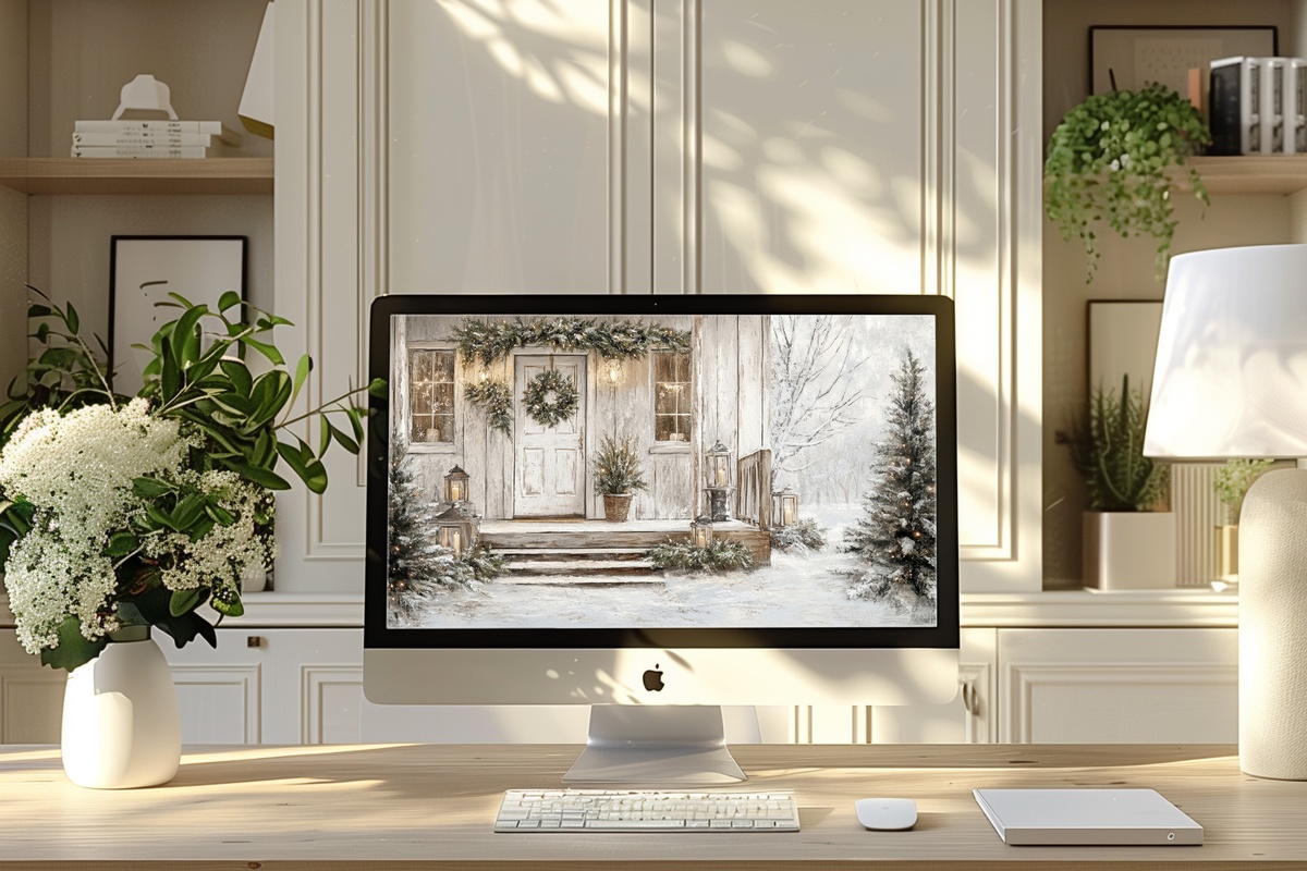 Festive Farmhouse Charm Christmas Desktop Wallpaper