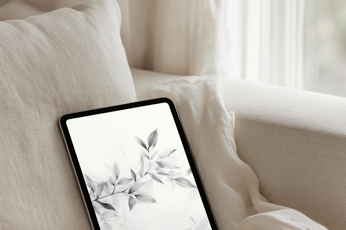 Monochrome Botanical Elegance Neutral iPad Wallpaper