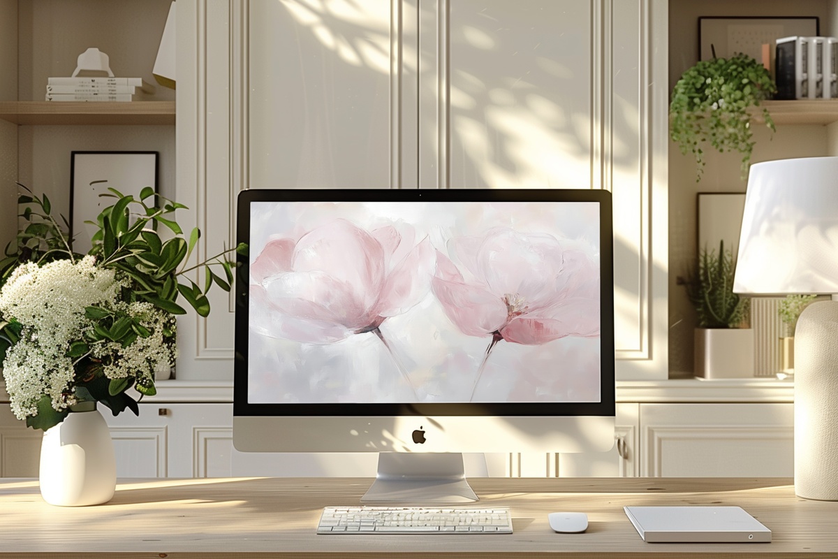 Floral Forms in Blush Tones Desktop Wallpaper