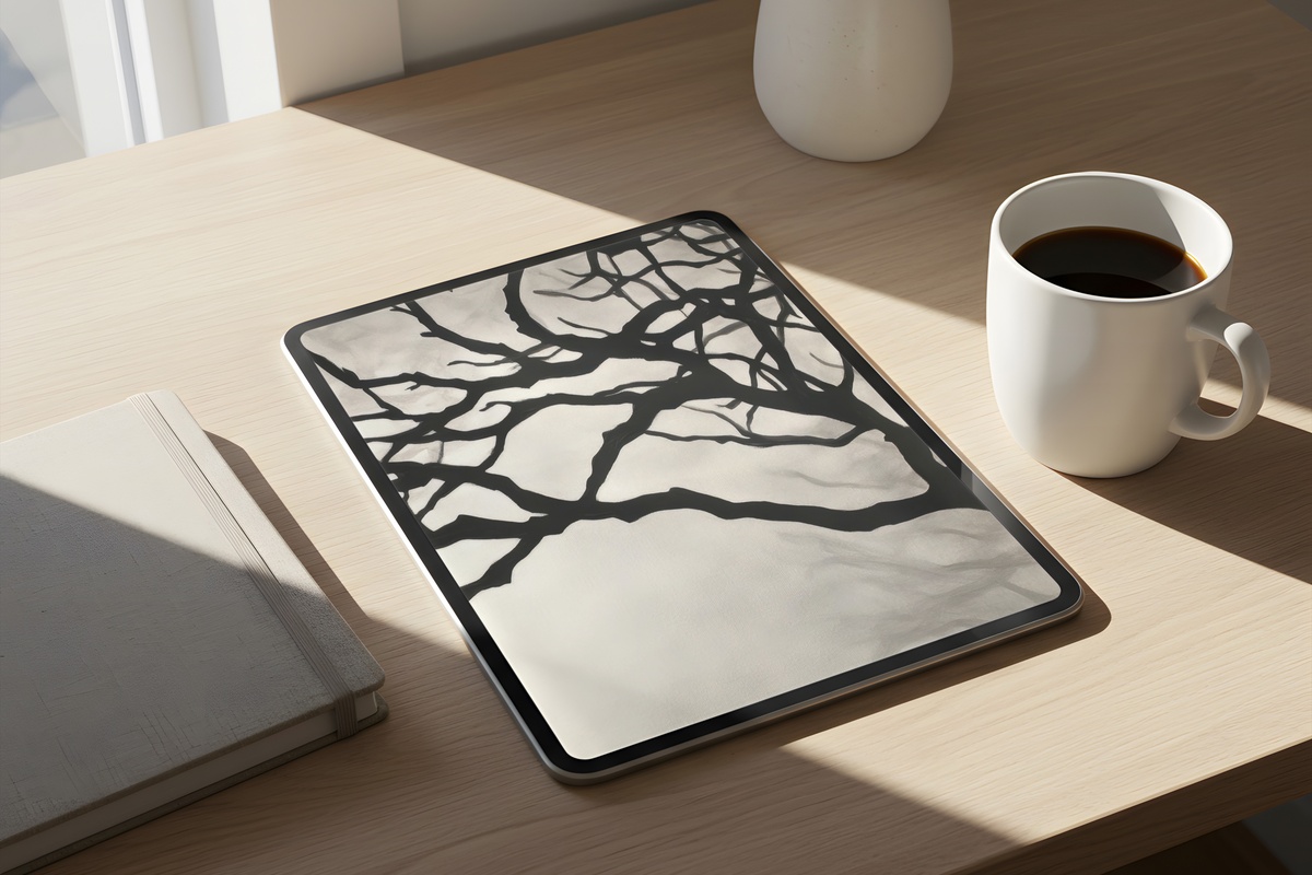 Silhouette of Branches Play Black and White iPad Wallpaper