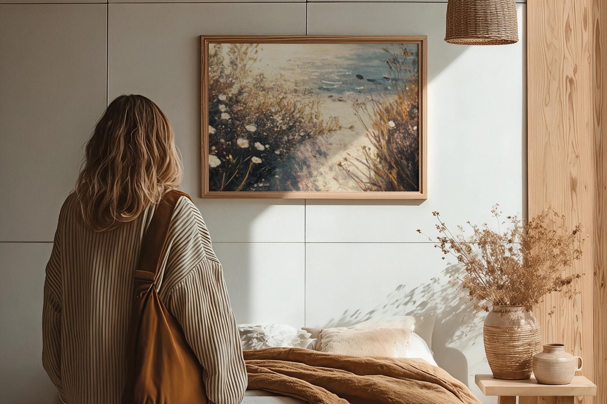 Soft Wildflower Whispers coastal printable wall art with beach wildflowers in soft bloom