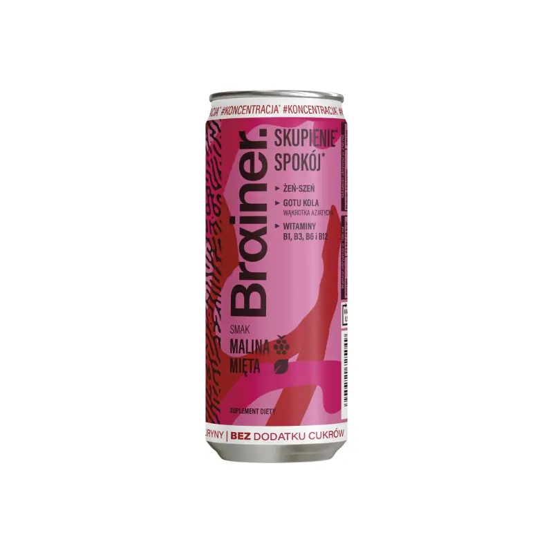 Napój gazowany o smaku malina-mięta “Brainer” puszka ZWR 250ml