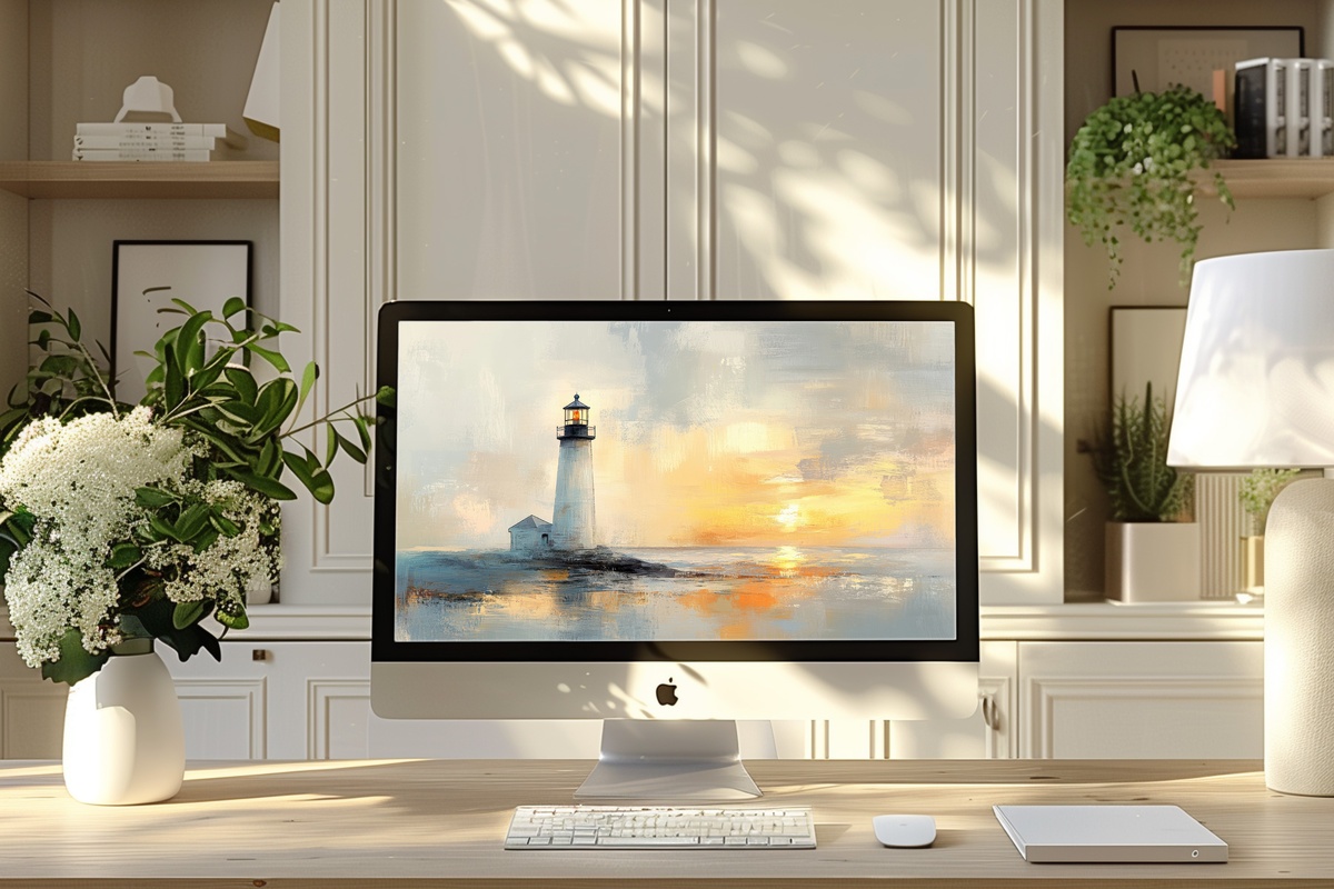 Lighthouse Dawn Tranquility Coastal Laptop Wallpaper