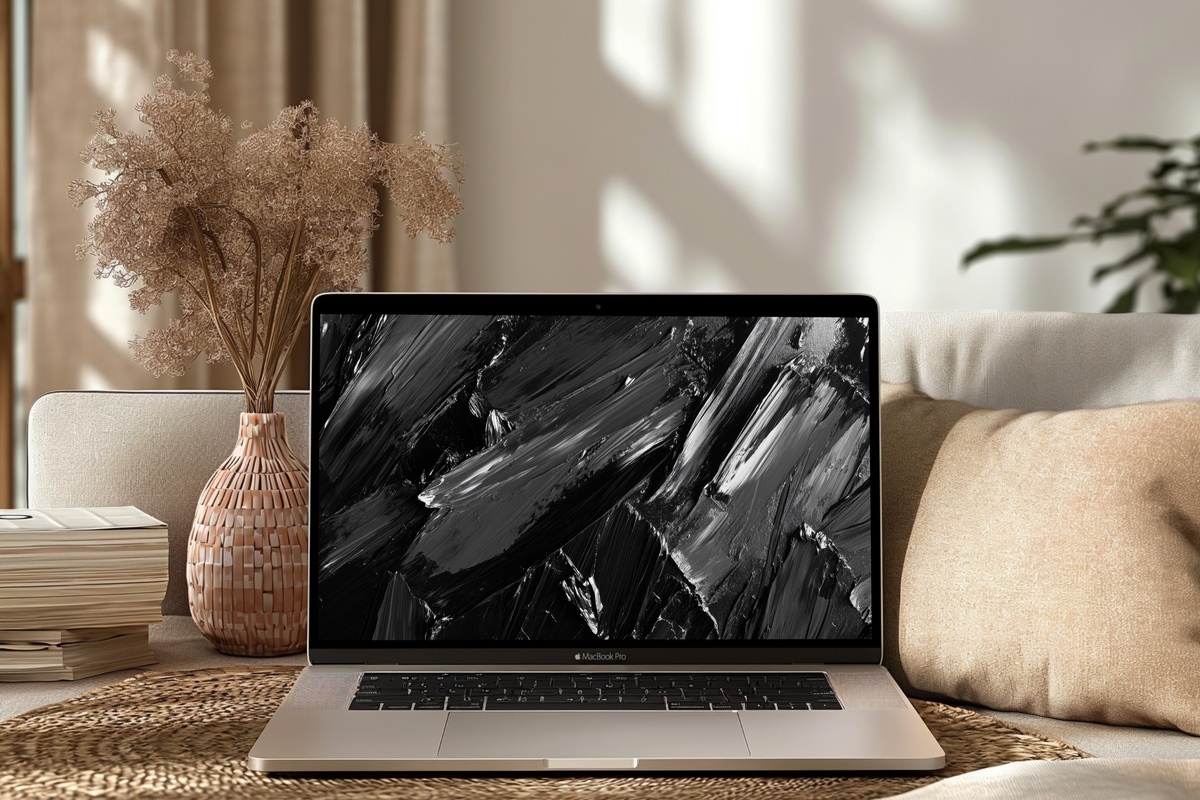 Strokes of Monochrome Energy Abstract Desktop Wallpaper — dynamic black and gray gestural brushstrokes