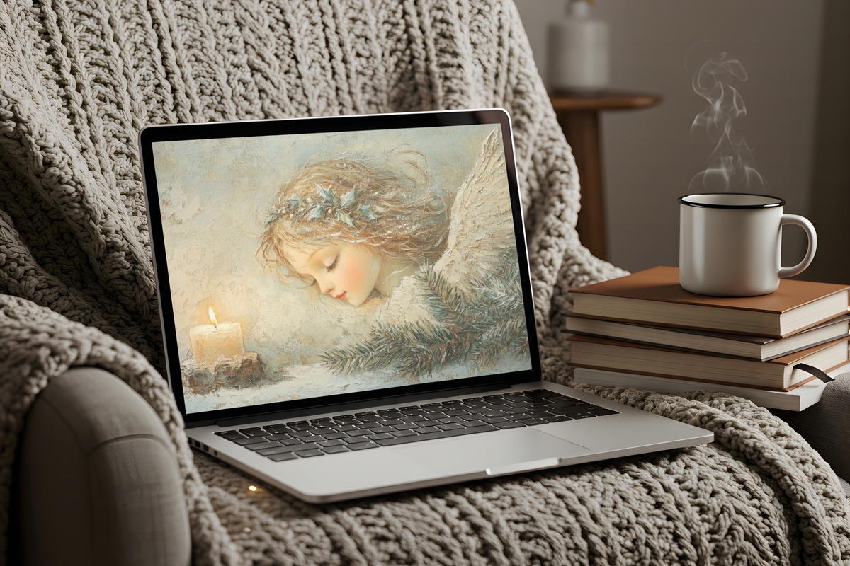 Winter Glow Angel Christmas Desktop Wallpaper