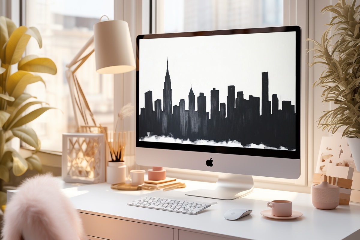 Dynamic City Silhouette Black and White Desktop Wallpaper