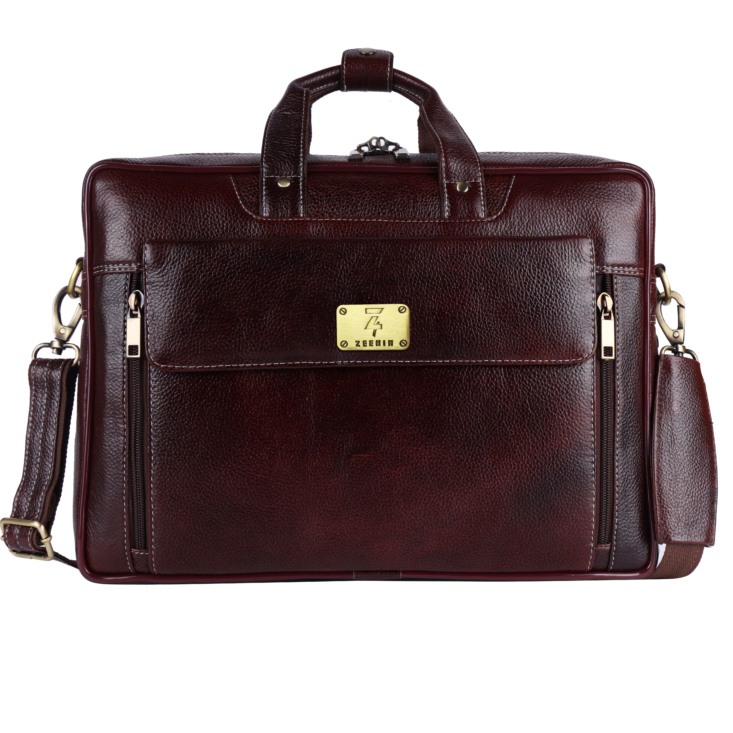 Zeenin Pure Genuine Leather Stylish 16" Spacious Briefcase Laptop Messenger Travel Office Bag, Brown