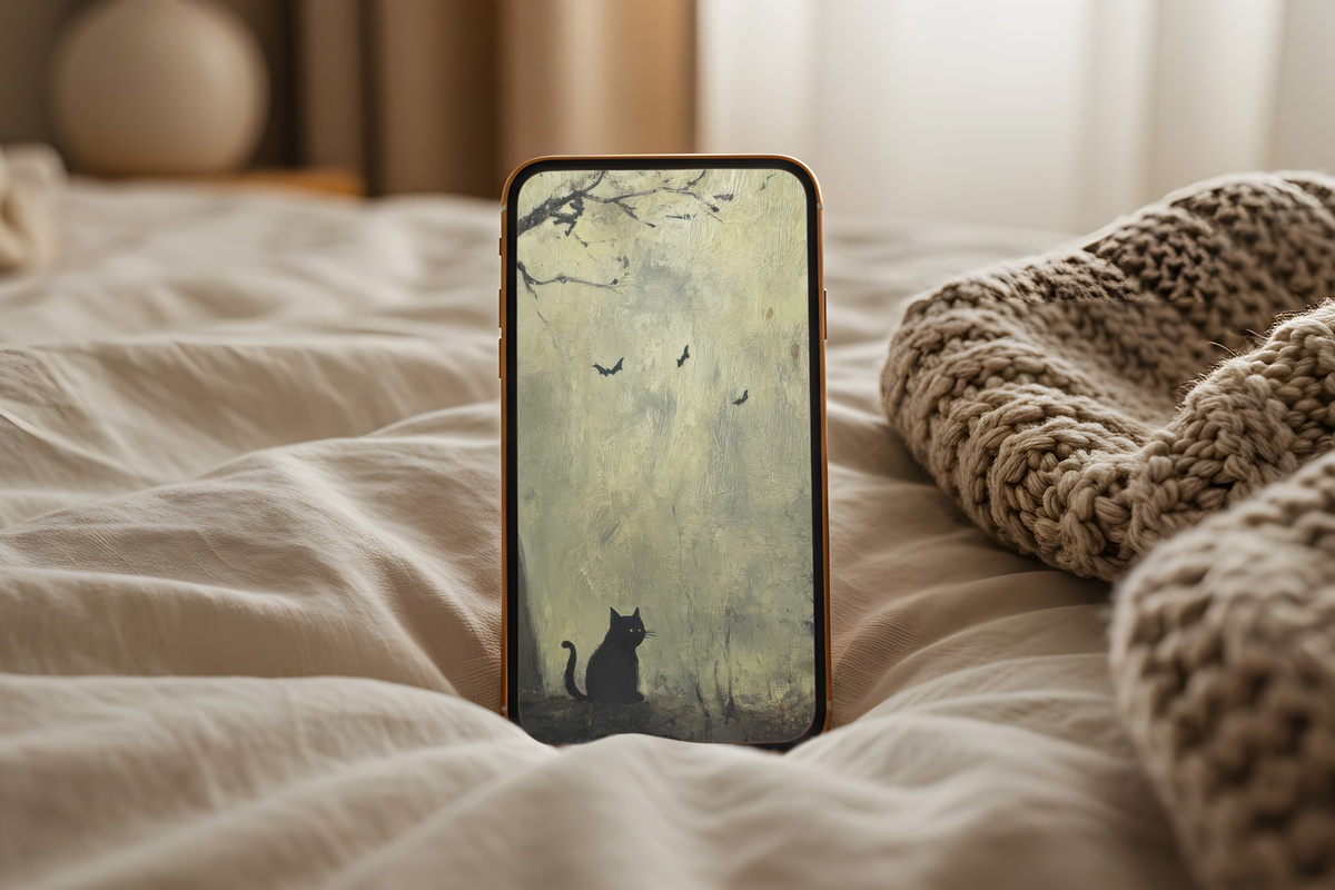 Forest Witch and Feline Companions Halloween iPhone Wallpaper
