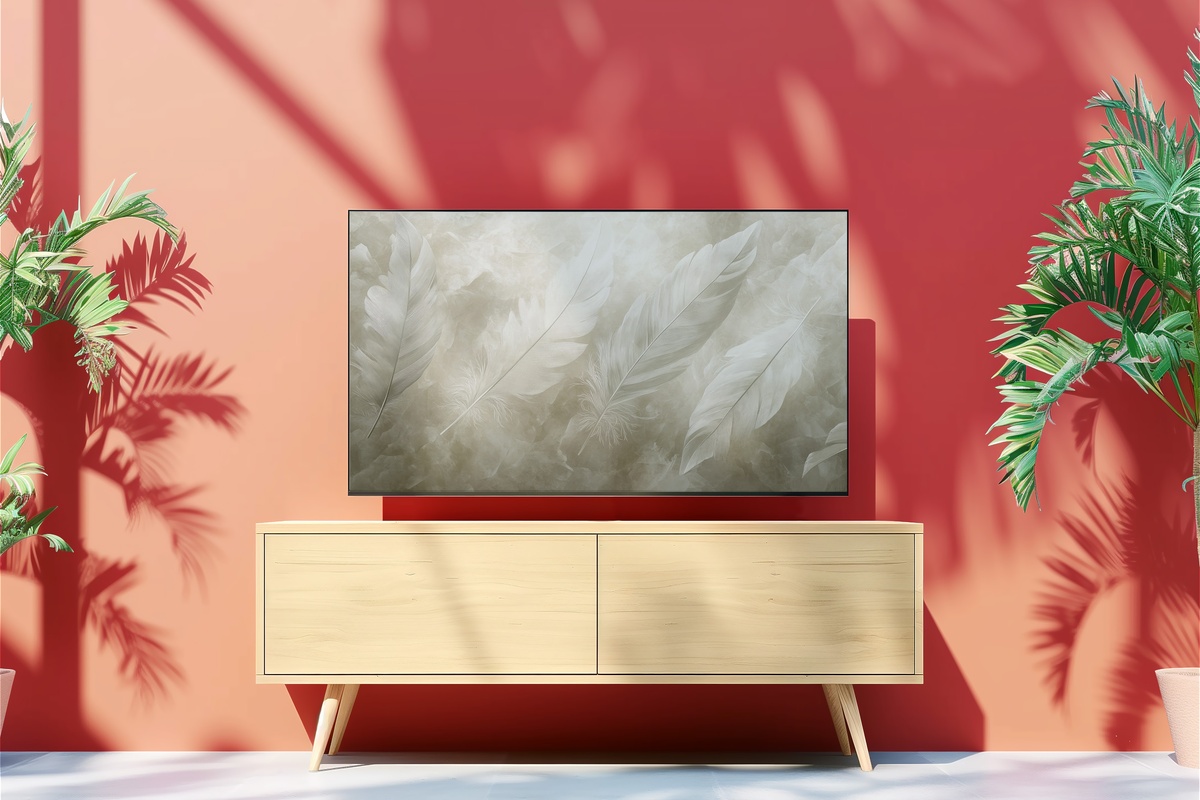 Whisper of Feathered Lines Neutral Frame TV Art