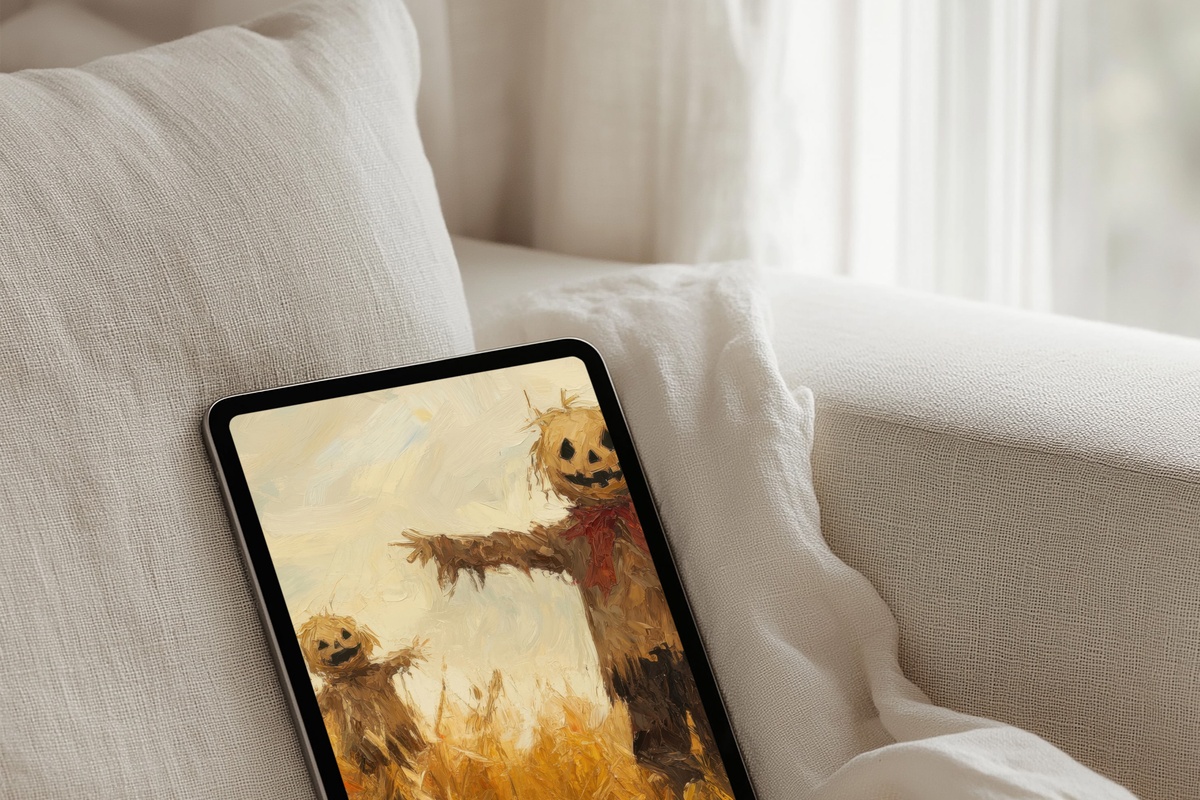 Cornfield Scarecrow Guardians Halloween iPad Wallpaper