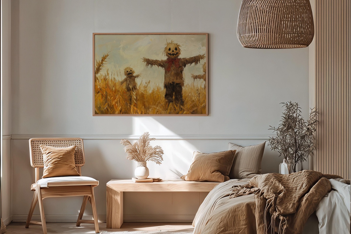 Cornfield Scarecrow Guardians Halloween Printable Wall Art