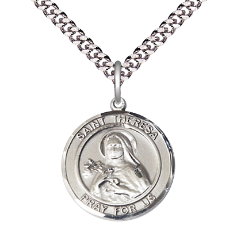Medium Sterling Silver Saint Theresa Medal Pendant 24" Endless Chain Necklace main product image