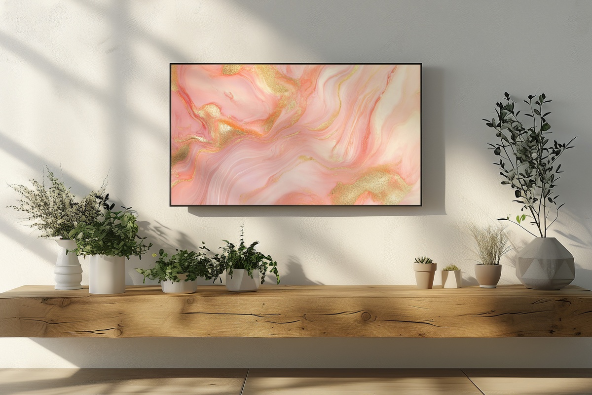 Rosy Gilded Harmony abstract Frame TV art with blush and gold tones