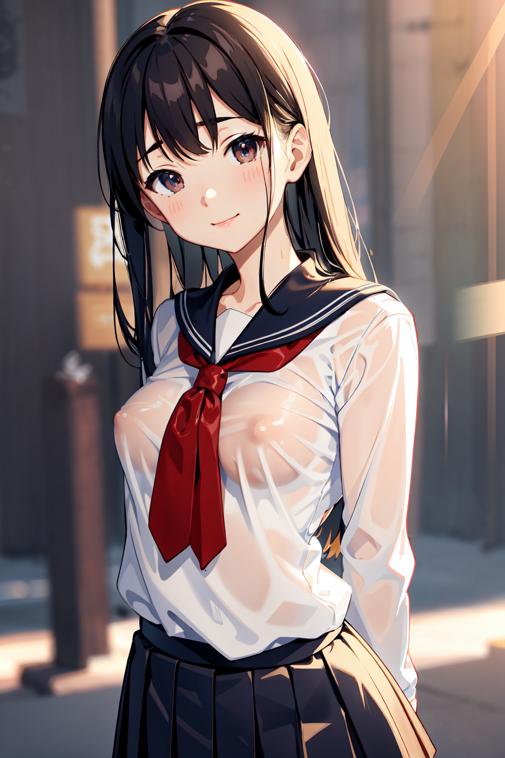 汗だく胸透け セーラー服少女 02 by ぷろでこ ProDeco with high school girl, sheer, breasts