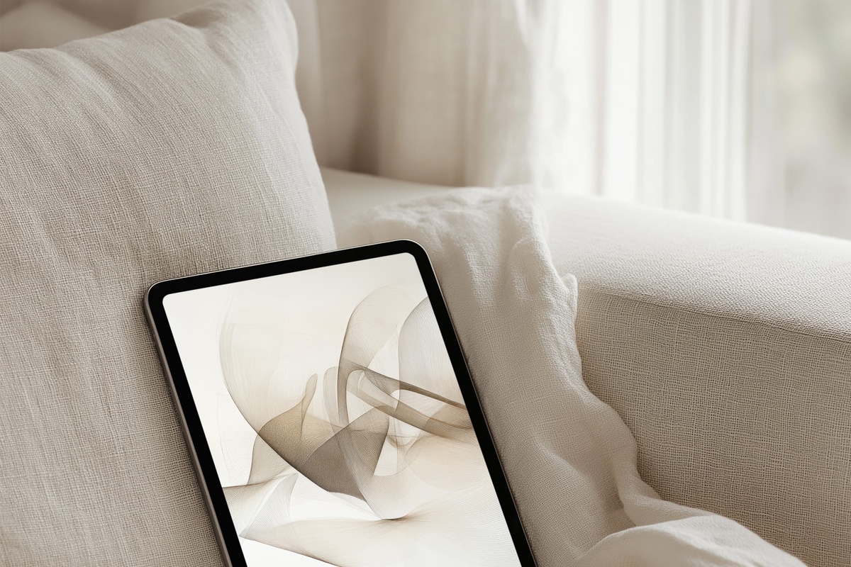 Minimal Line Art Symphony minimalist iPad wallpaper in taupe