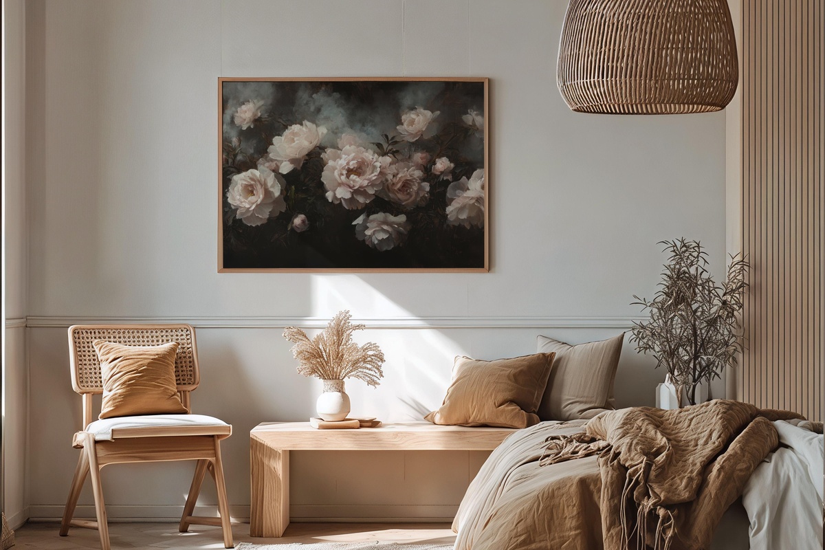 Dark Background Blush Blooms Floral Printable Wall Art