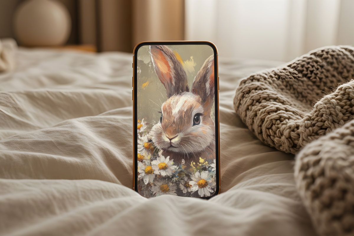 Daisy-Crowned Bunny Easter iPhone Wallpaper