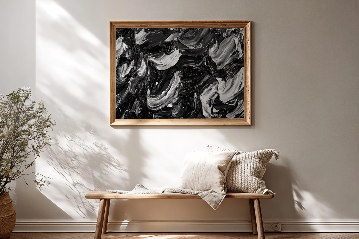Dynamic Brushstroke Energy Black and White Printable Wall Art