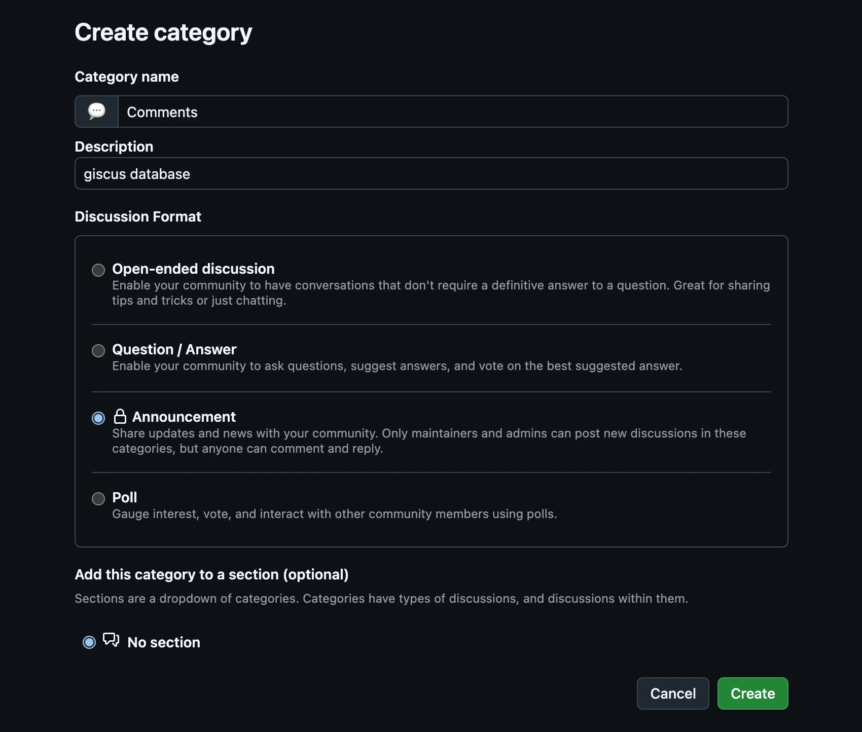 Discussions - Create Category