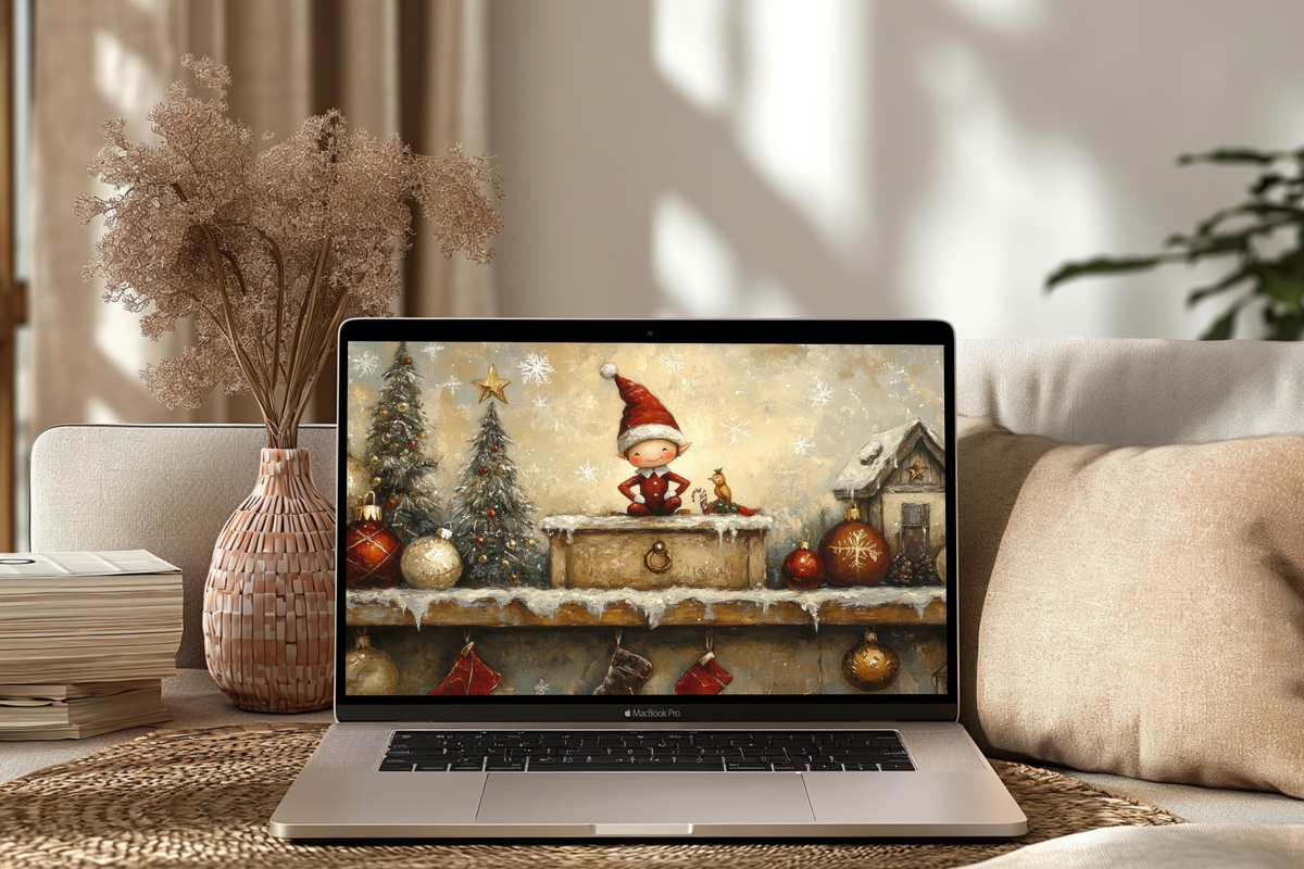 Mischievous Elf Whimsy Christmas Desktop Wallpaper