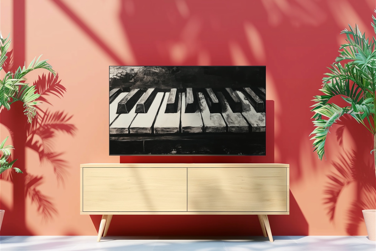 Timeless Piano Elegance Black and White Frame TV Art