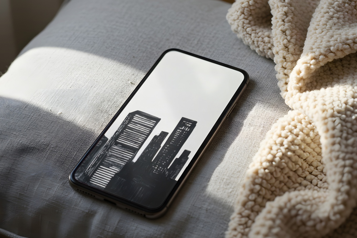 Urban Silhouette Dynamics black and white iPhone wallpaper with bold cityscape silhouette