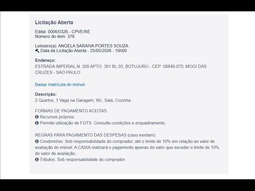 ESTRADA IMPERIAL N. 300 Apto. 301, BL 03, BOTUJURU, MOGI DAS CRUZES - SP.