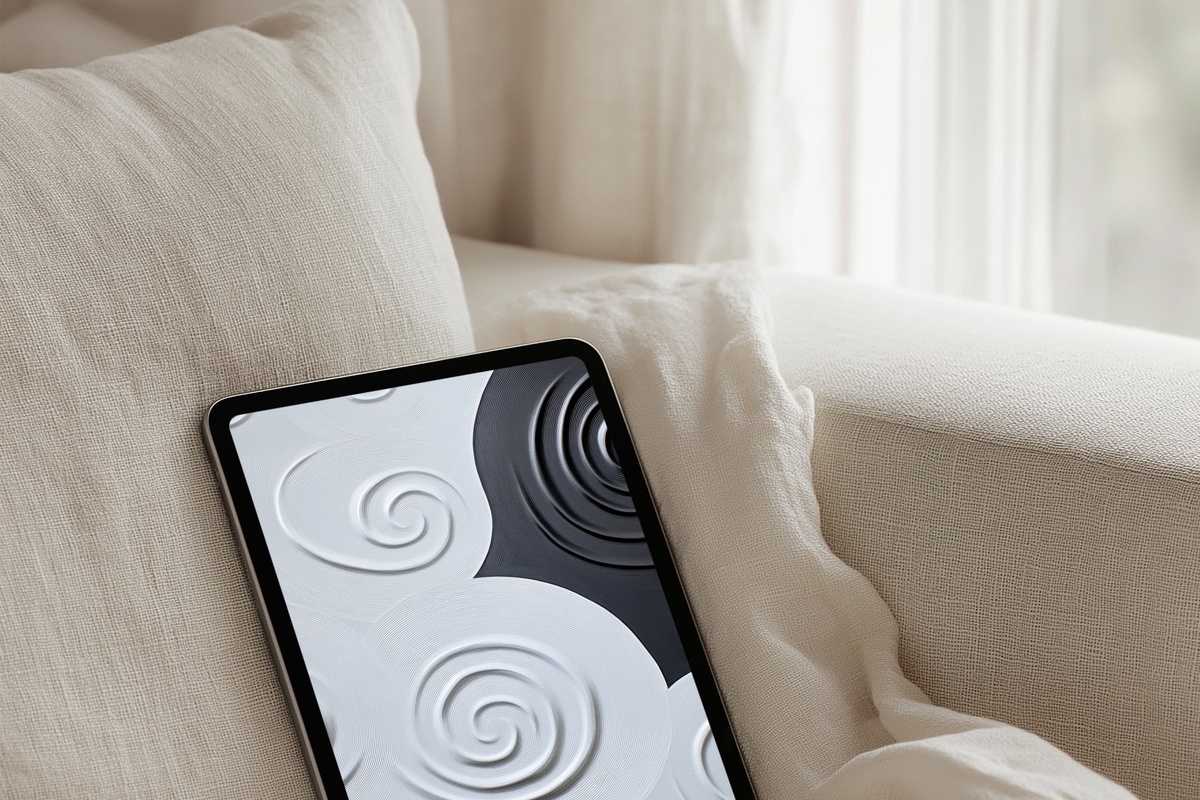Spiral Elegance on Canvas minimalist iPad wallpaper in monochrome