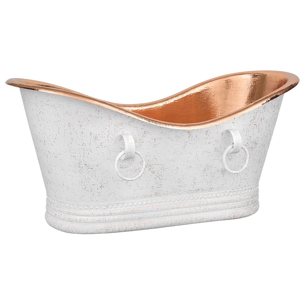 Premier Copper Products 67" Hammered Copper Freestanding Bathtub, Glazed White with Polished Copper, BTDR67WHTP