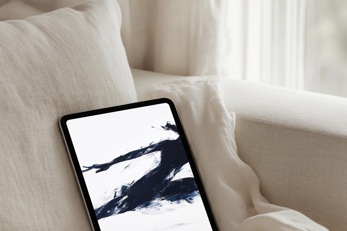Graceful Line Dancer minimalist iPad wallpaper on deep indigo background