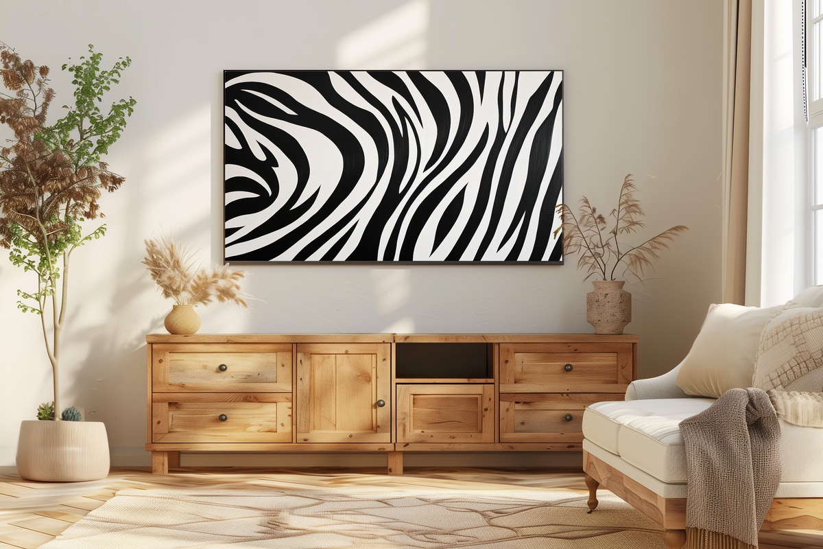 Zebra Stripe Symphony Black and White Frame TV Art