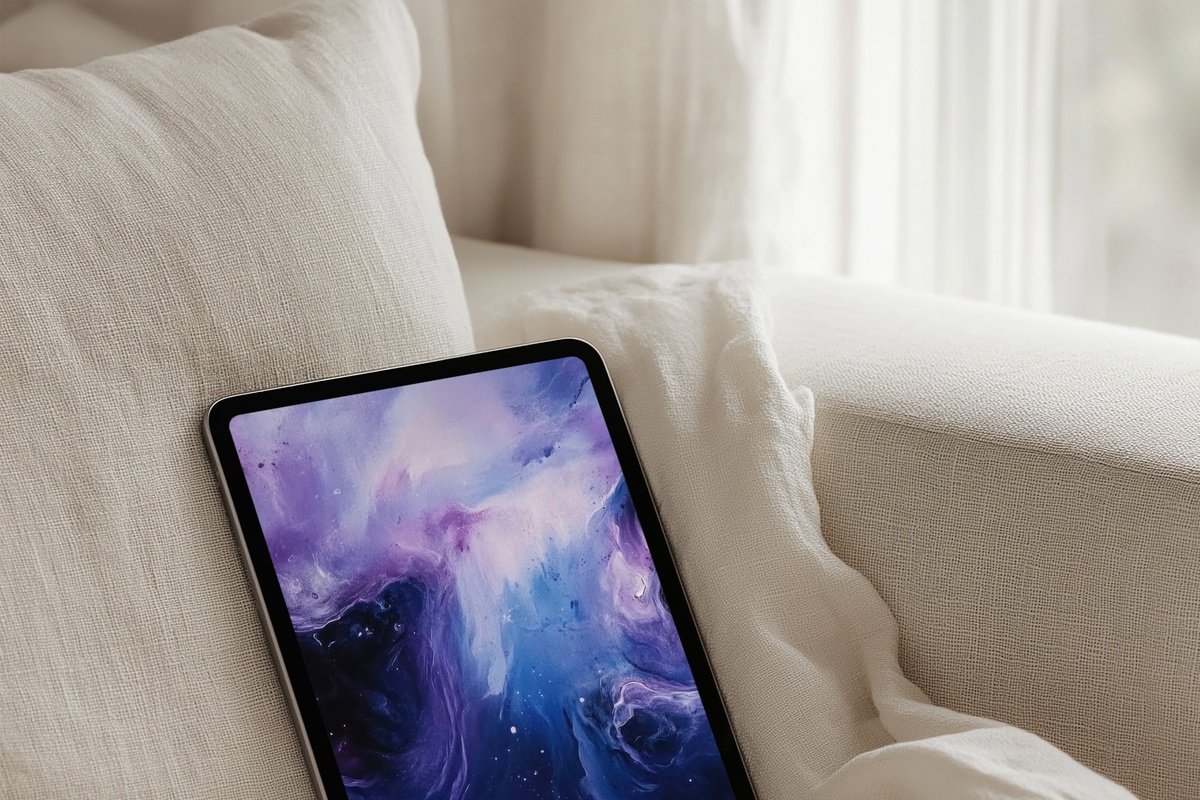 Celestial Night Harmony Modern iPad Wallpaper in deep serene purples