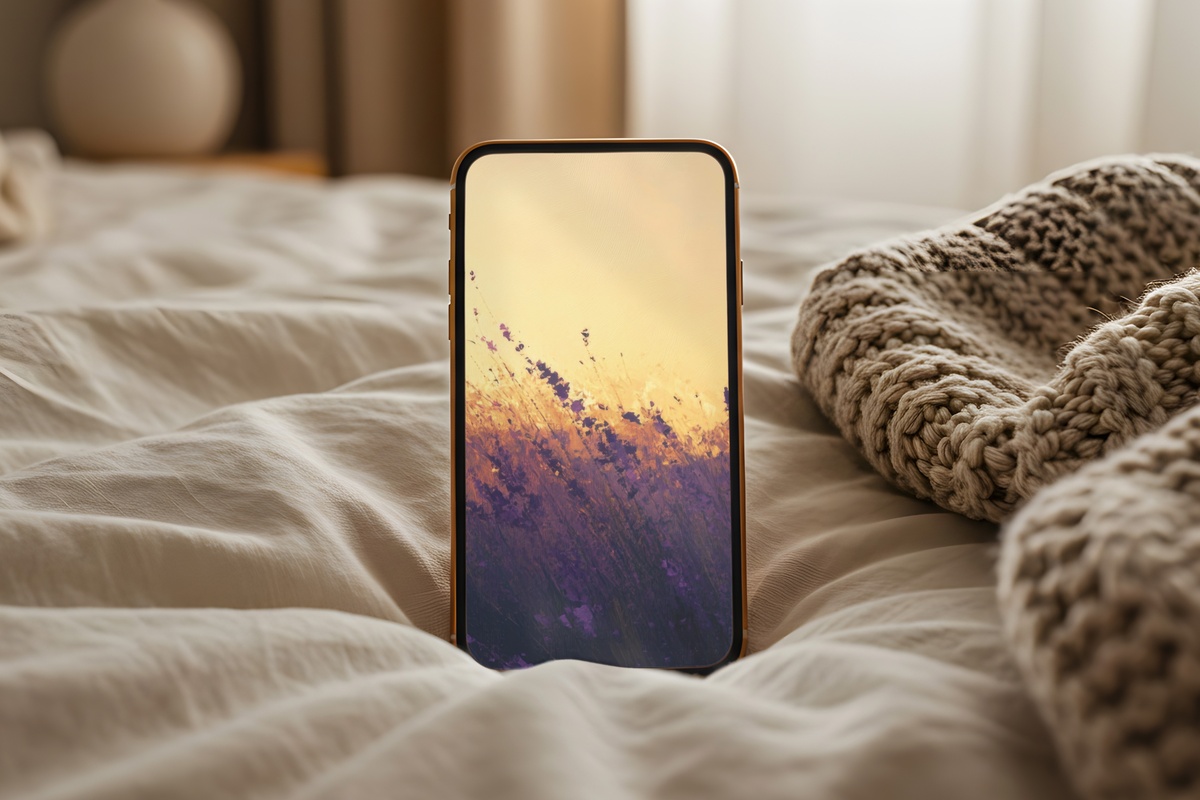Golden Lavender Landscape Summer iPhone Wallpaper — pastel lavender and gold tones