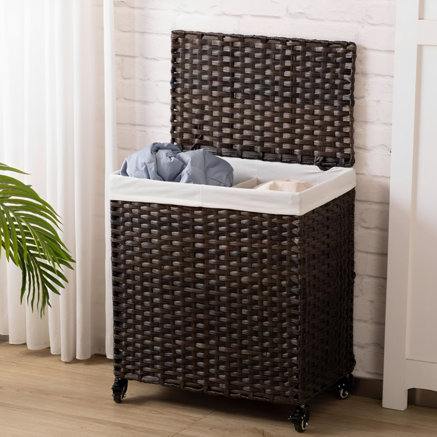 Cesto para ropa mimbre sintético, 65x34x66cm