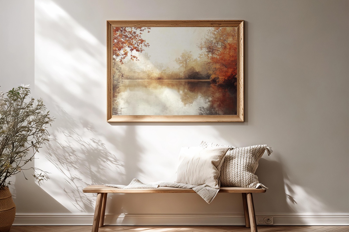 Lake Reflection in Autumn Hues Printable Wall Art