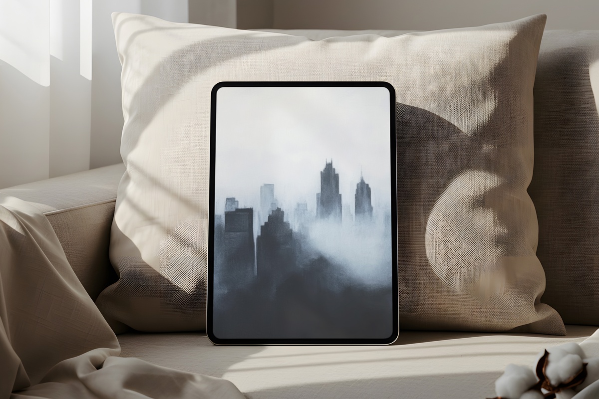 Monochrome Foggy Urban Vista modern iPad wallpaper