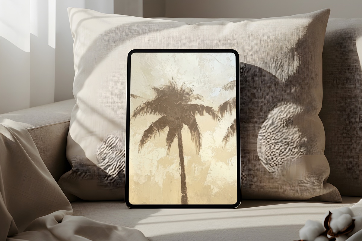 Serenity of Palm Skies Coastal iPad Wallpaper with warm brown tones