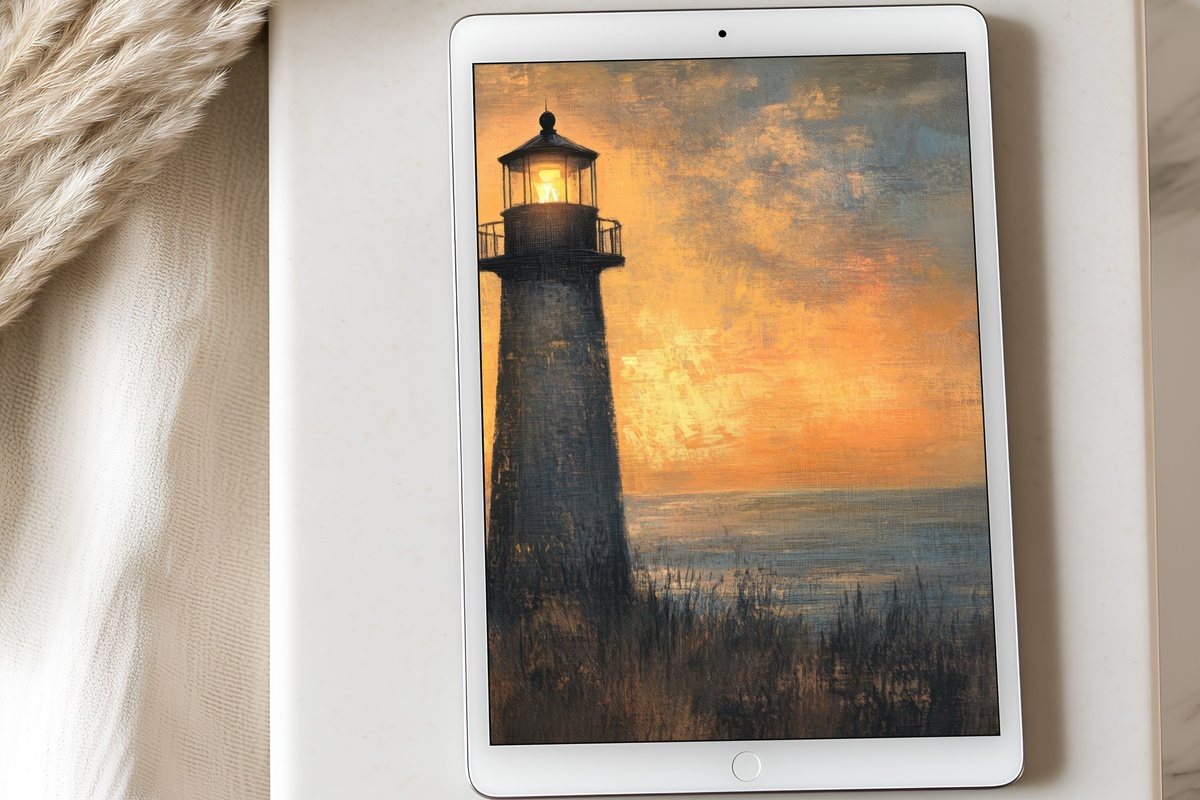 Dusk Beacon Glow Coastal iPad Wallpaper with serene blue tones