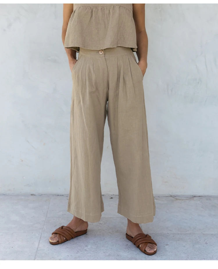 Lavisa - Pleated Linen Culotte Pants