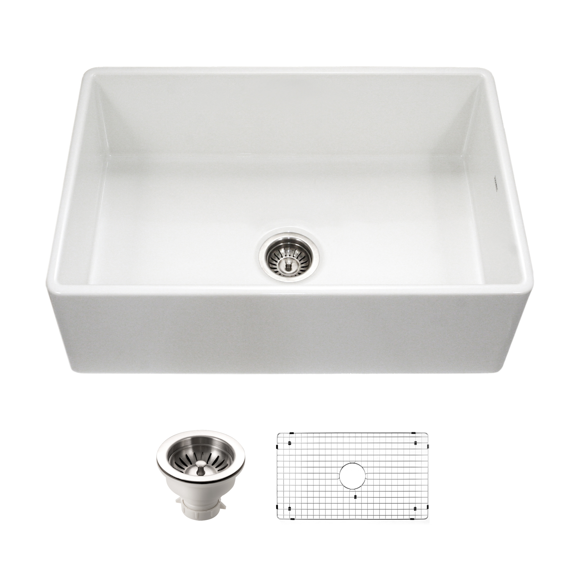 Houzer Platus 33" White Farmhouse Apron Front Fireclay Kitchen Sink, PTG-4300 WH