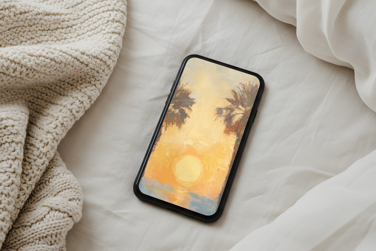 Sunlit Whisper of Palms iPhone Wallpaper — gold palm tones summer aesthetic