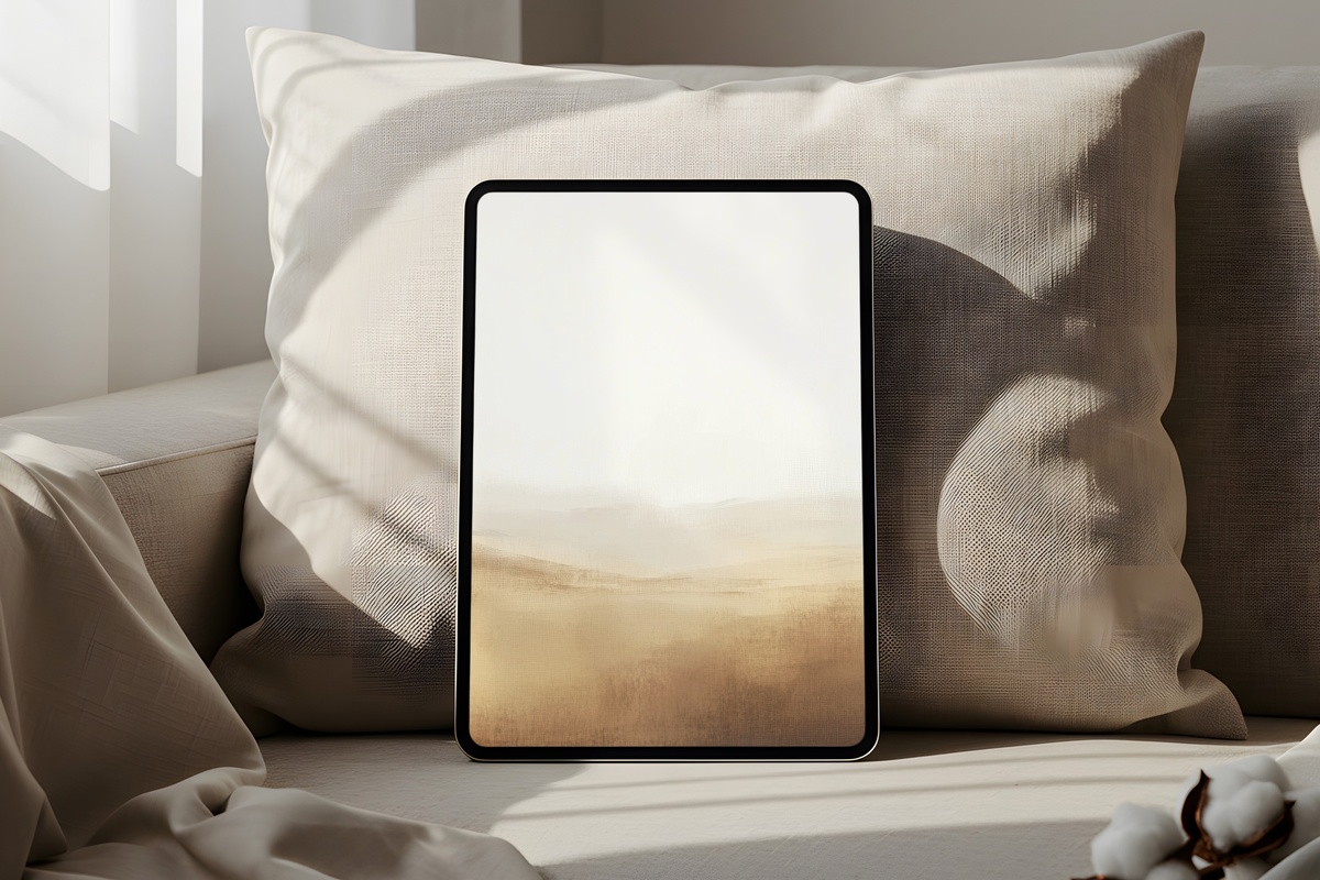 Earthy Landscape Symphony landscape iPad wallpaper in warm terracotta and ochre tones