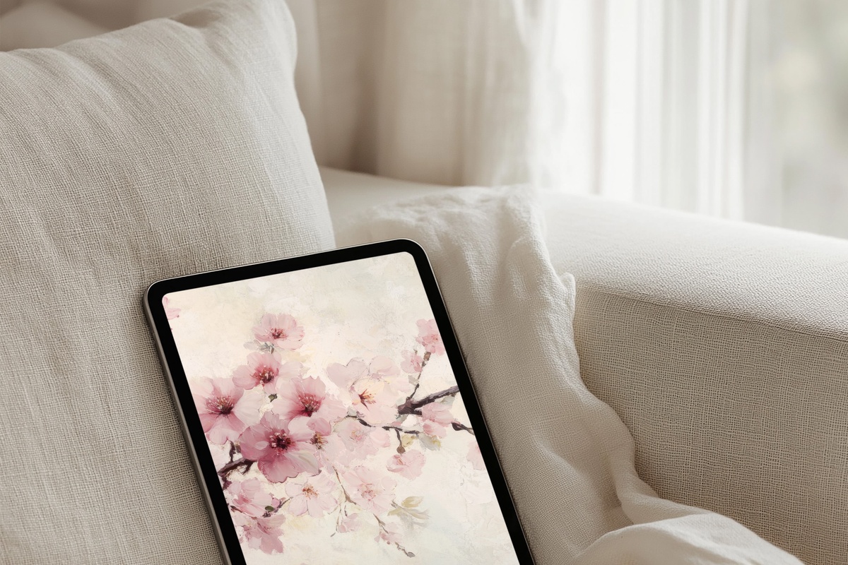 Eternal Spring Cherry Blossoms iPad Wallpaper - soft blush cherry blossom digital background
